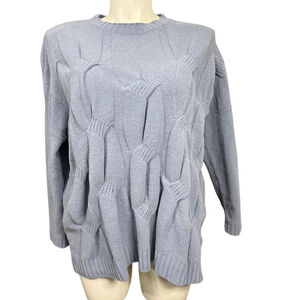 J.Jill Chenille Cable Knit Sweater Womens Large Blue Pullover Cozy